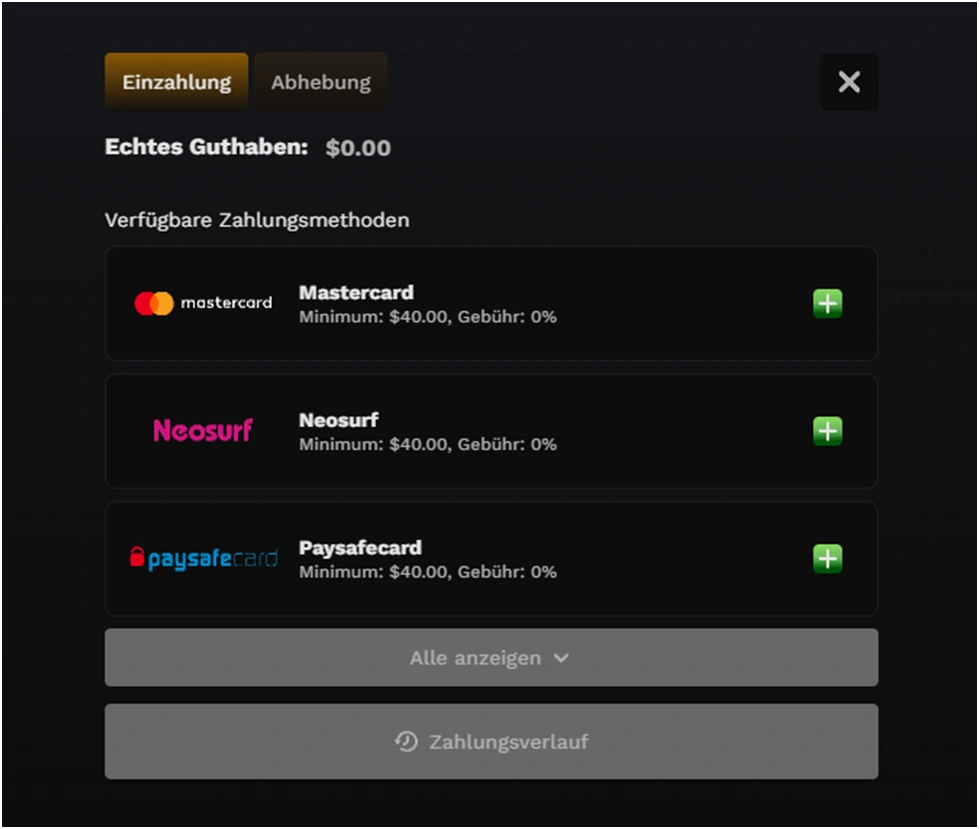 Wildsino-Zahlungsmethoden